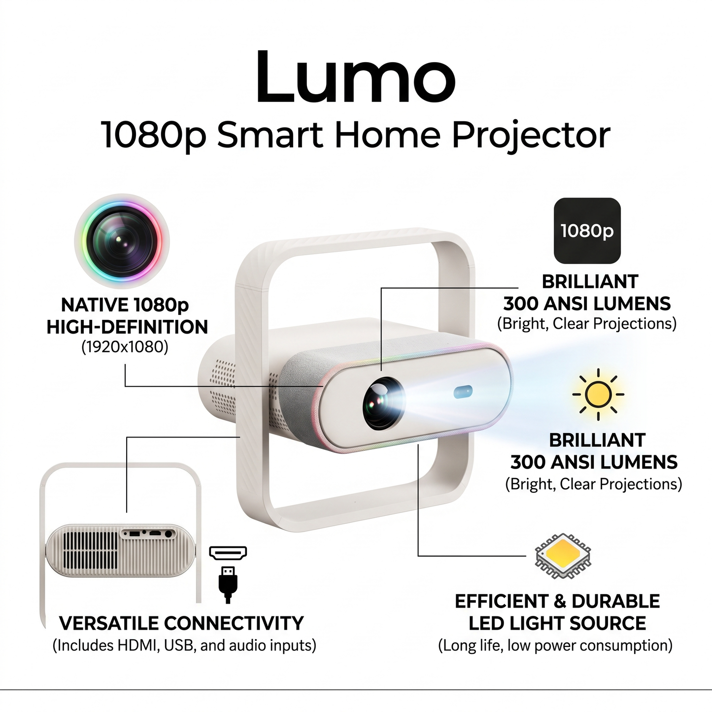 Premium HD Projector with Multi Angle Bracket and Ambient Light | 1080P